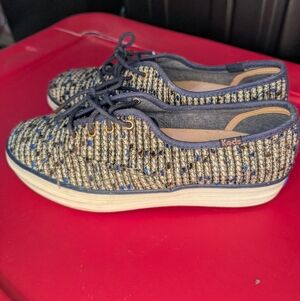 Keds Blue and Tan Tweed Sneakers